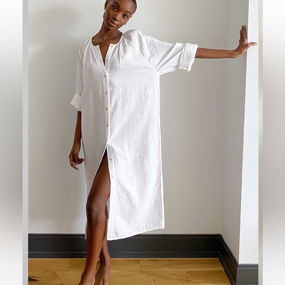 Aritzia White Button-Front Midi Shirt Dress